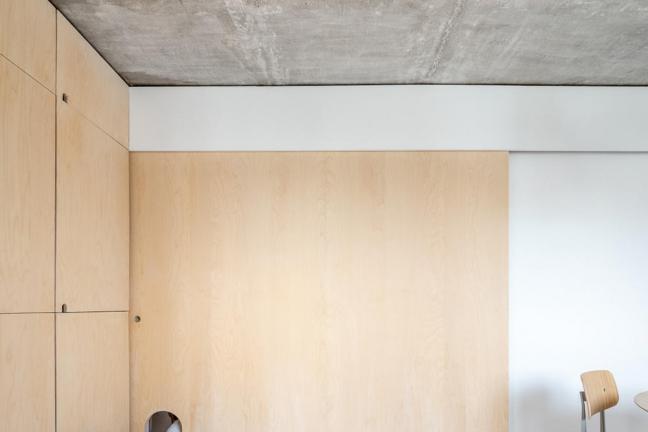 Paris flat with plywood in the background