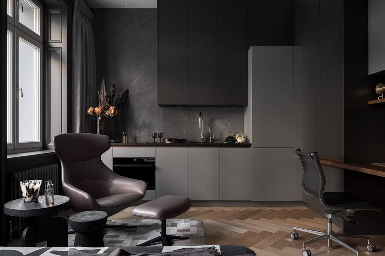 Męska kawalerka na 23 metrach. Projekt warszawskiego wnętrza dla gracza