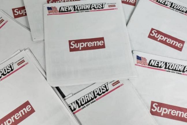 Supreme logo on the front page of the New York Post