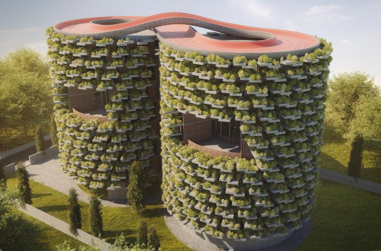 Bicycle path on the roof of the green school